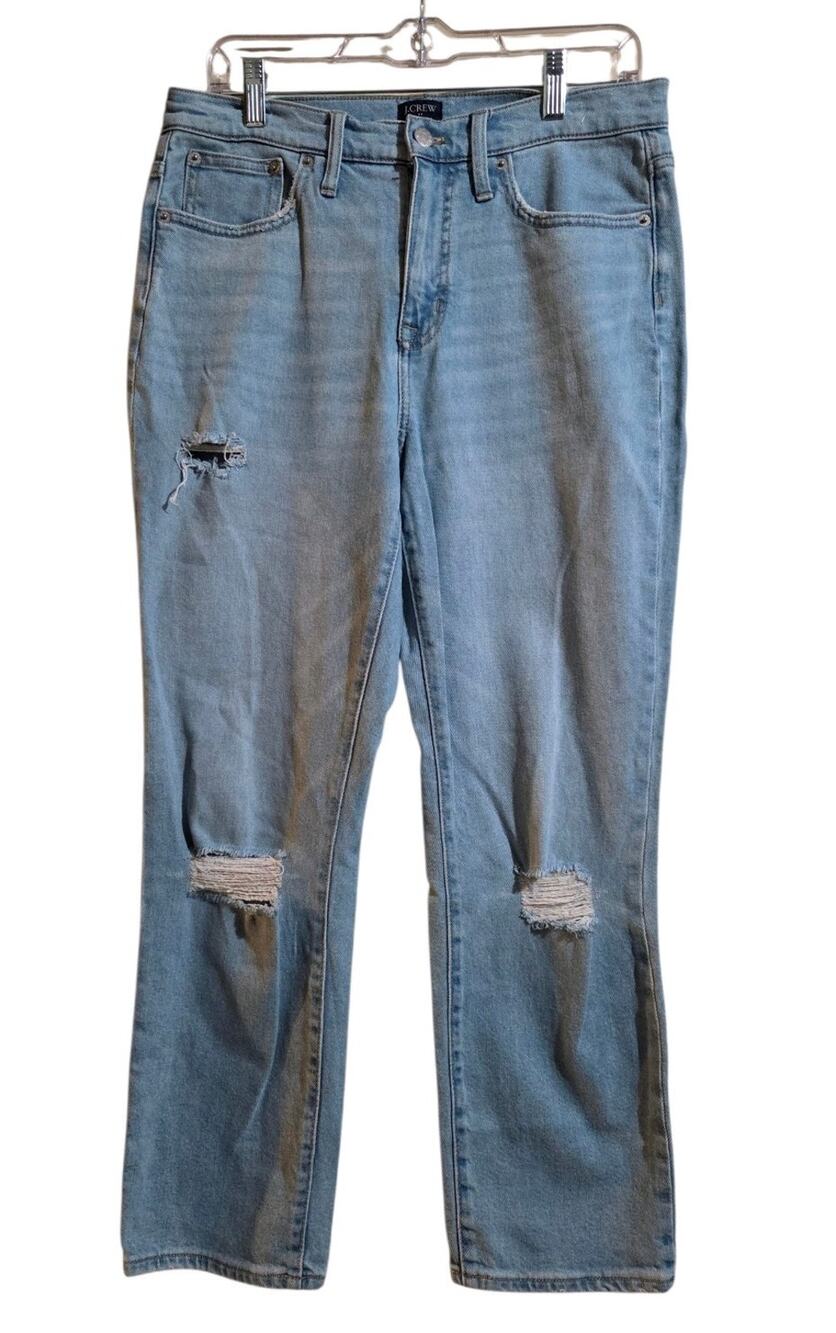 J Crew Women’s 29 Jeans Essential Straight High Rise Denim Ankle Distressed Basi